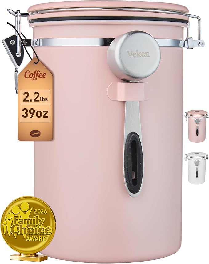 Veken Coffee Canister, 39OZ Large, Airtight Stainless Steel Food Storage by Veken
