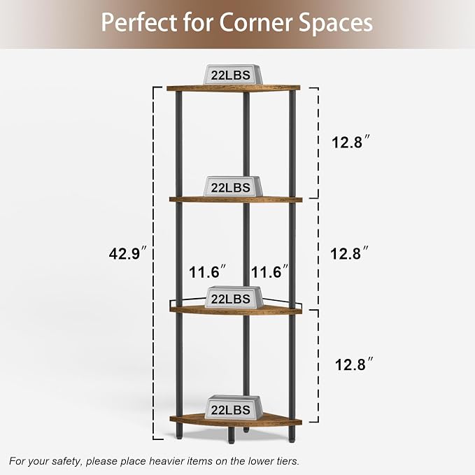 SRIWATANA 4-Tier Standing Corner Shelf, 42.9" Corner Shelf Stand - Image 3