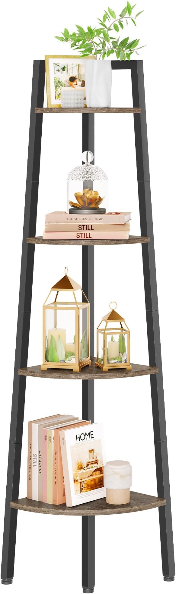 Hoctieon Corner Shelf, 4-Tier Corner Bookshelf, Rustic Ladder Shelf, Industrial - Image 8