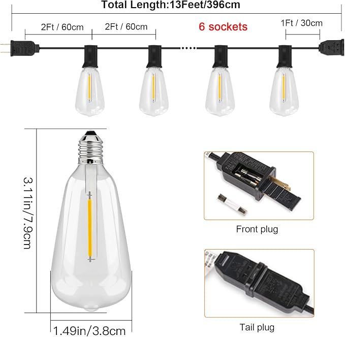 Outdoor String Lights, 13FT - Image 2