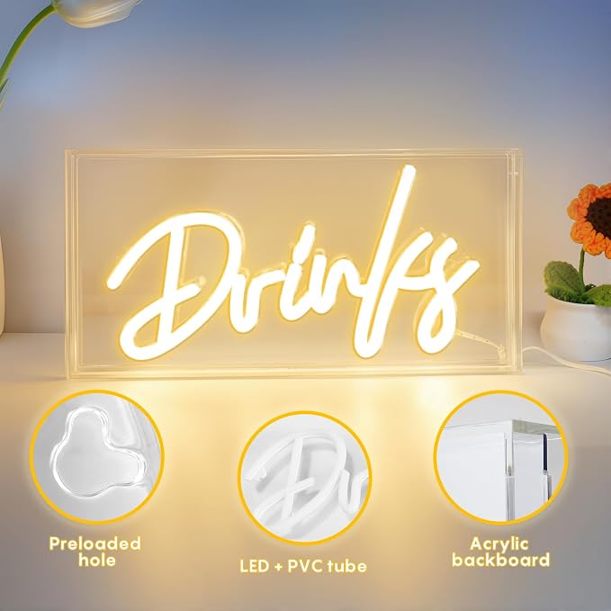 Drinks Neon Sign, Drinks Signs USB LED Desk Lightbox - Image 2