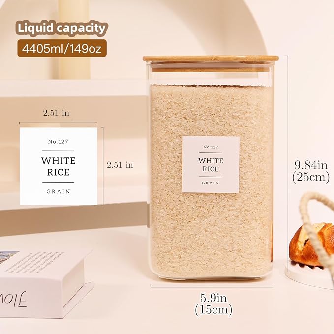 2 Pack large Square Glass Flour and Sugar Containers - Image 3