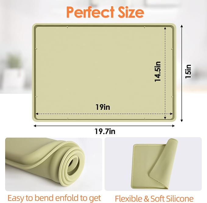 Silicone Coffee Maker Mat with Lip, 19.7'' x 15'' Heavy Duty Coffee Maker Mat - Image 2