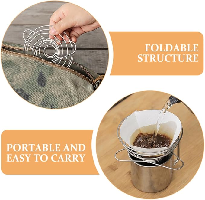 INOOMP 2pcs Foldable Stainless Steel Coffee Filter Drip Stand - Image 3