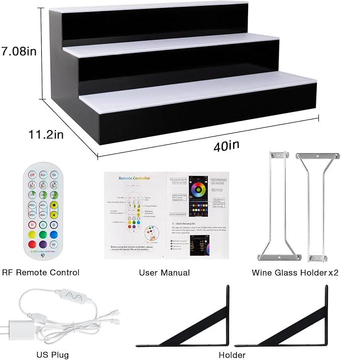 LED Lighted Liquor Bottle Display Shelf Wall Mount Wine Rack, 3 Tiers 24 Inch - Image 2