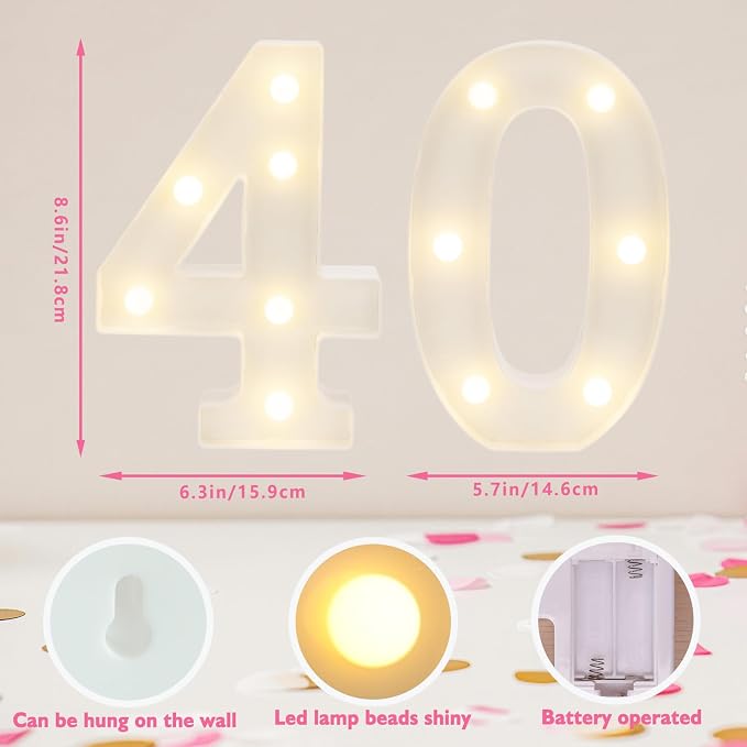 Light Up 40 Number Lights, Warm White Decorative LED Light Up Numbers, Battery - Image 2