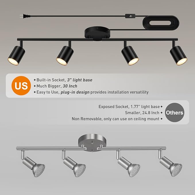 Plug in Track Lighting LED, Track Lighting Fixtures Ceiling, Plug in Wall Light - Image 2