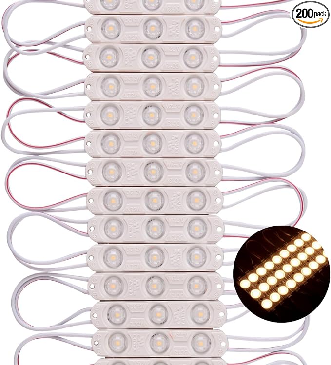 200 PCS 12V DC LED Module 3000K Warm White 0.72W 3 LEDs by CMLAMPLED