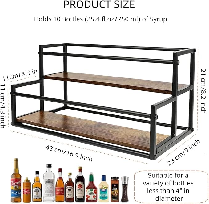 Coffee Syrup Rack Organizer -2 Tier 10 Syrup Bottles Holder Stand - Image 3