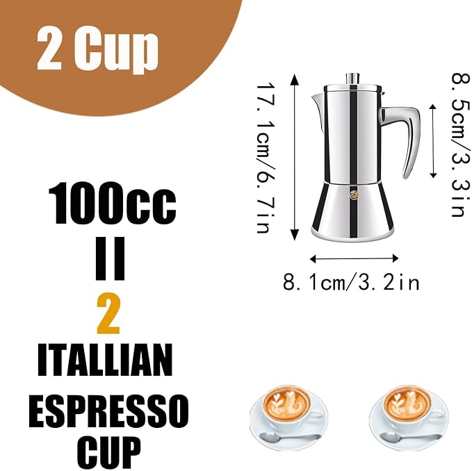 2 Cup Thickened 304 Stainless Steel Moka Pot Stovetop Espresso Maker Cafeteras - Image 2