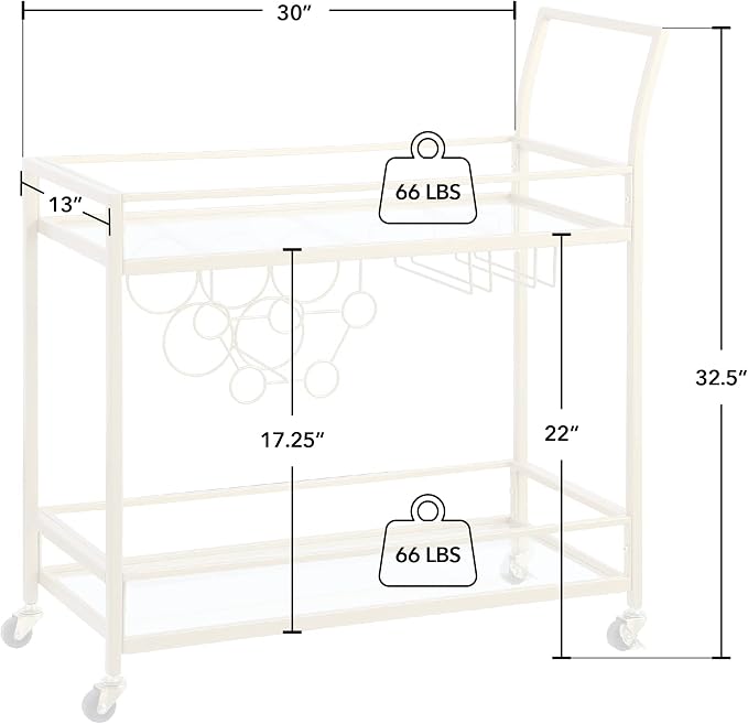 FirsTime & Co. Gold Francesca Bar Cart, 2 Tier Mobile Mini Bar, Kitchen Serving - Image 4