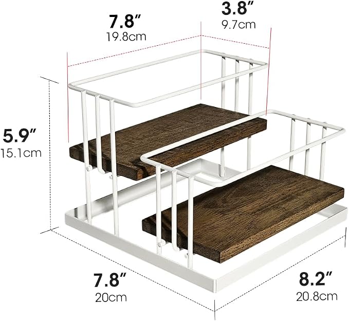 J JACKCUBE DESIGN Cofee Syrup Bottle Holder Rack, Rustic Wood and White Metal - Image 7