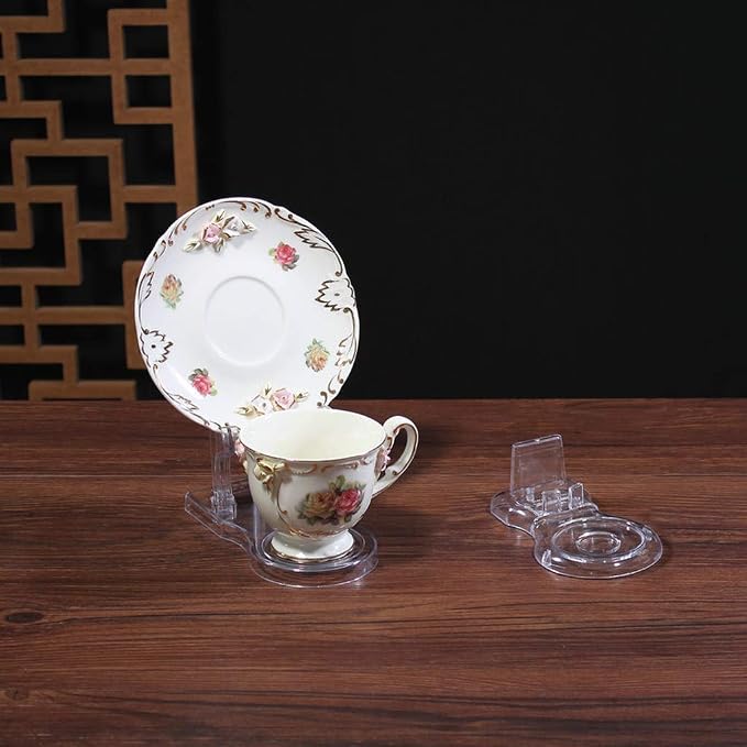 Hipiwe Acrylic Tea Cup Saucer Display Stands Clear Dinnerware Display Easel - Image 7