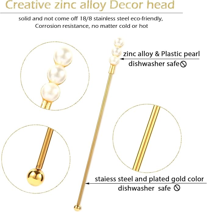 Exquisite Gold Pearl Stainless Steel Coffee Beverage Stirrers Stir Cocktail - Image 6