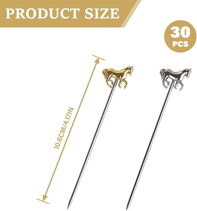 30PCS Cocktail Sticks 4'' Reusable Stainless Steel Decorative Horse Racing - Image 3