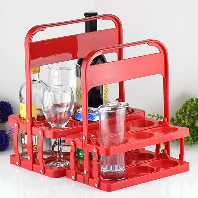 Portable Plastic Drink Carrier, Reusable Red Beer Bottle Coffee Cup Holder - Image 4