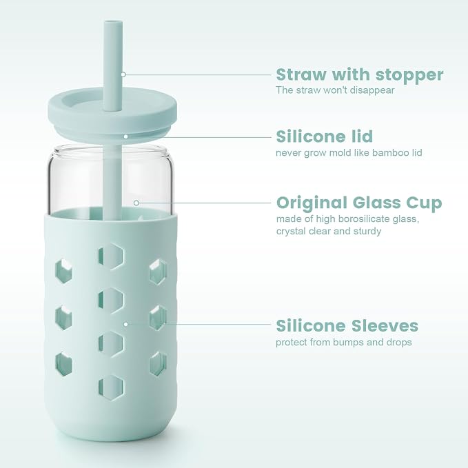 Mrsdry Glass Cups with Lids and Straws, 20oz Drinking Glasses Set with Silicone - Image 3
