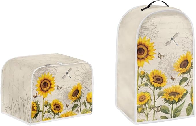 doginthehole Blender Cover Toaster Cover 2 Slice Vintage Sunflowers Dragonfly by doginthehole
