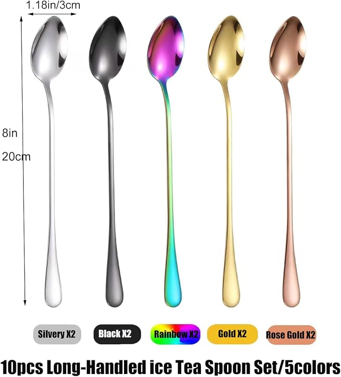 10pcs Long Handl Ice Tea Spoon, Long Cocktail Stir Spoon - Image 2