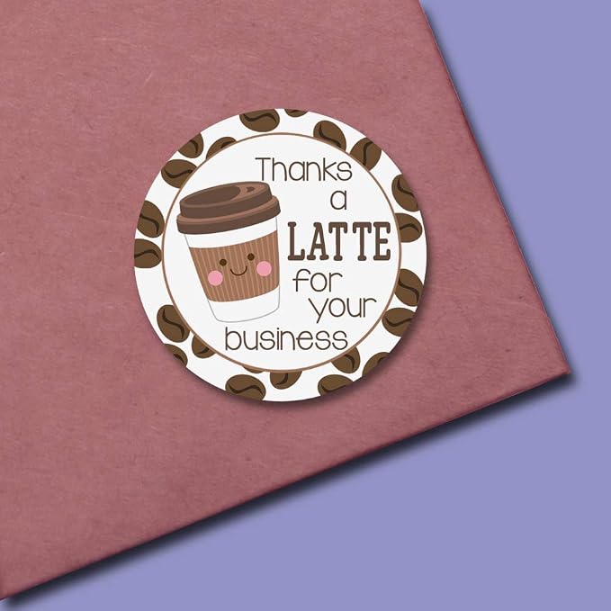 Thanks A Latte Coffee Themed Thank You Customer Appreciation Sticker Labels - Image 5