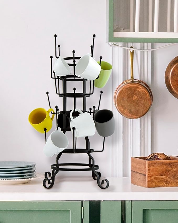 MyGift 24-Hook Rustic Black Iron Coffee Mug Holder, Tea Cup Display Stand - Image 4