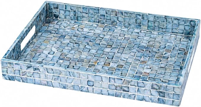 PEMAR Rectangular Mother of Pearl Serving Tray Nacre Wood Lap Ottoman Tray by PEMAR