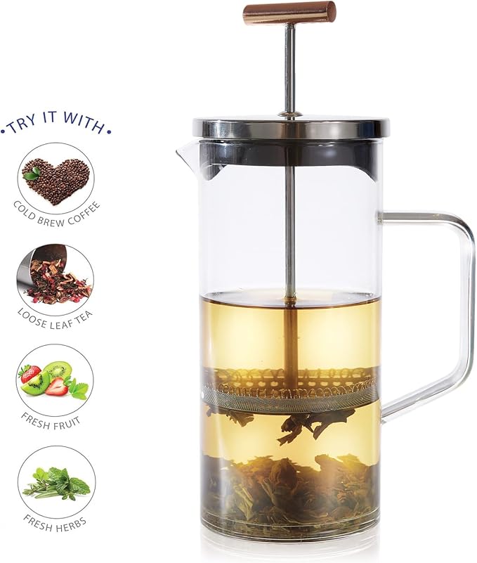 Teabloom Tea Press with Copper Pull Handle and Stainless Steel Filter – Tea - Image 3