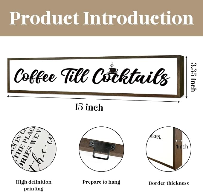Coffee Bar Decor Sign – Rustic ‘Coffee Till Cocktails’ Wooden Plaque – - Image 2