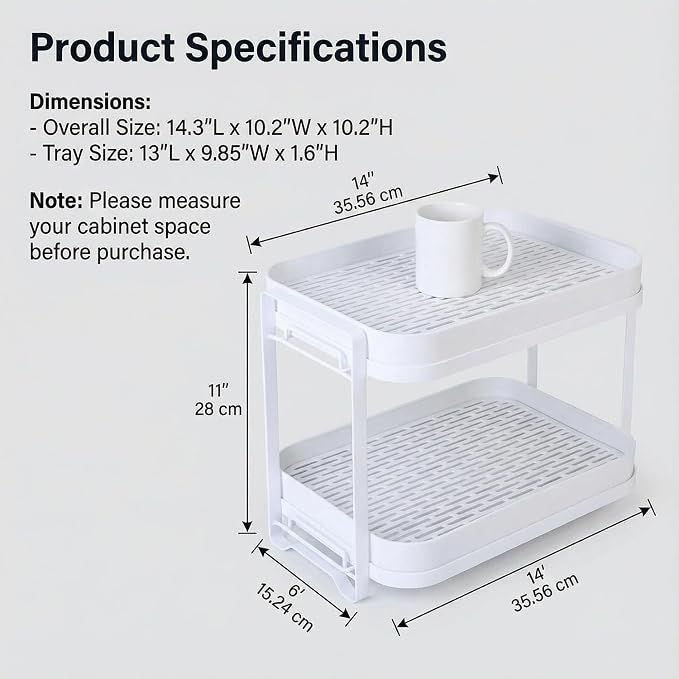 2-Tier Cup Drying Rack with Removable Drainboard, Rust-Proof Iron Mug Organizer - Image 7