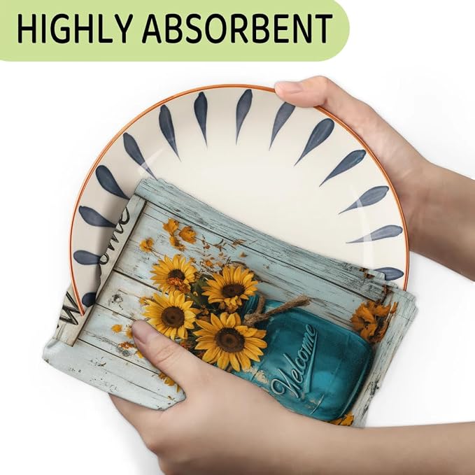 Welcome Sunflowers Kitchen Towels Set of 2 Flower Bottle Dish Towels Bar - Image 3