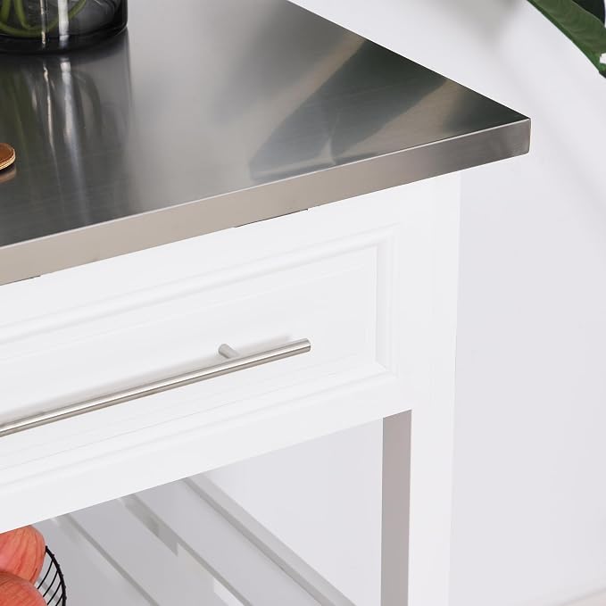 Kitchen Island on Wheels with Stainless Steel Top, Serving & Storage, Farmhouse - Image 6