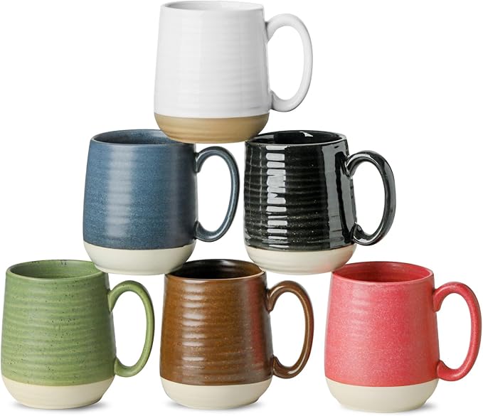 Hasense Porcelain Coffee Mugs Set of 6, 15 Ounce Large Ceramic Coffee Cups Set by Hasense