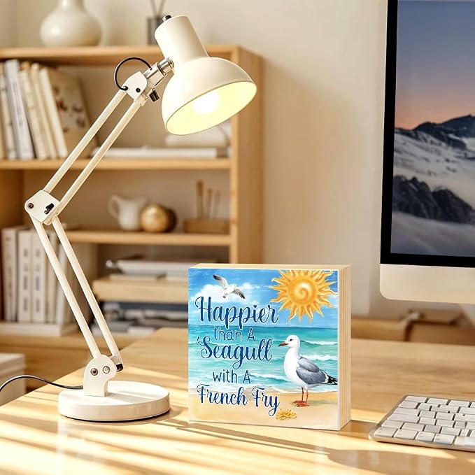 Happier Than a Seagull with a French Fry Wood Block Plaque Box Sign - Image 5