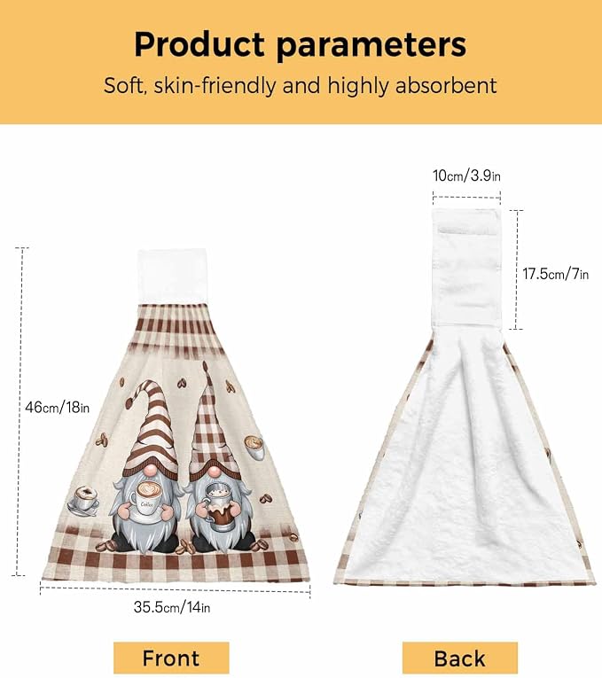 Hanging Kitchen Towels Gnome Holding Coffee Cup Bathroom Hand Towels - Image 3