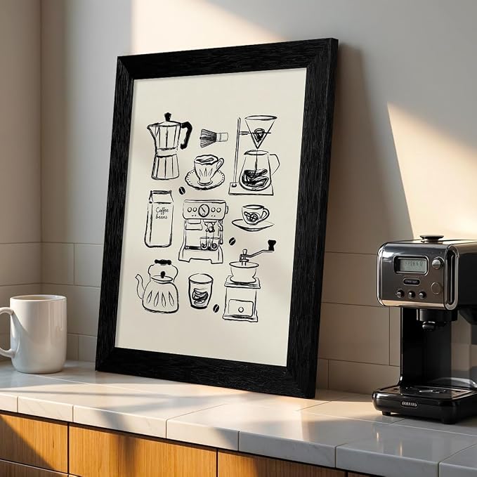 Black Framed Modern Kitchen Wall Art 08x10 inch Black and White Minimalist - Image 4