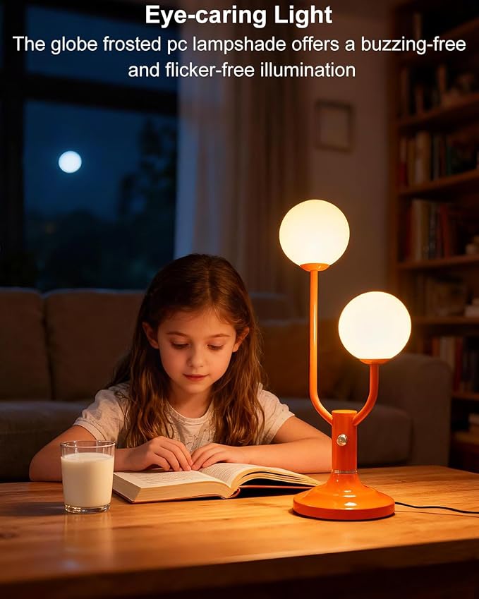 Lightdot Globe Table Lamp for Bedroom Mid Century Modern Orange Small Desk Lamp - Image 4