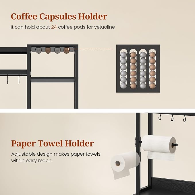 47.2 in Bakers Rack with Power Outlet & LED Light, Coffee Bar with Coffee Pod - Image 6