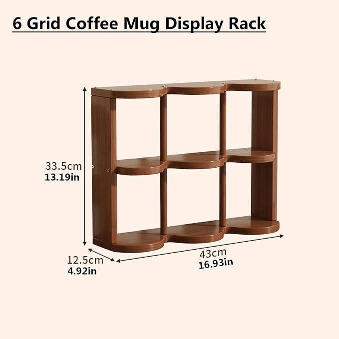 Wooden Coffee Mug Display Rack, Freestanding Grid Vintage Coffee Cup Display - Image 2