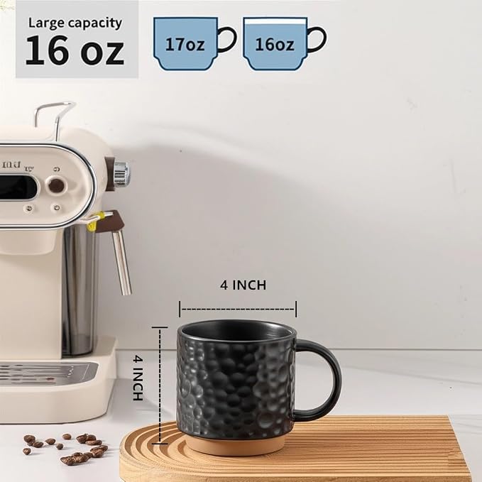 Nihow 16OZ Stackable Coffee Mug Set, Large Ceramic Coffee Mug Set of 4 - Image 2