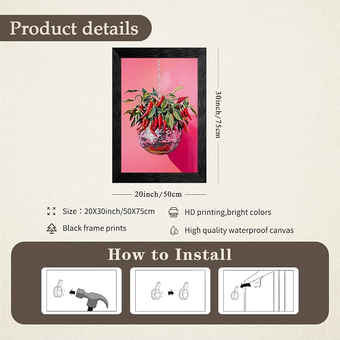 Black Framed Disco Ball With Red Chili Pepper Wall Art 20x30 inch Funky - Image 2
