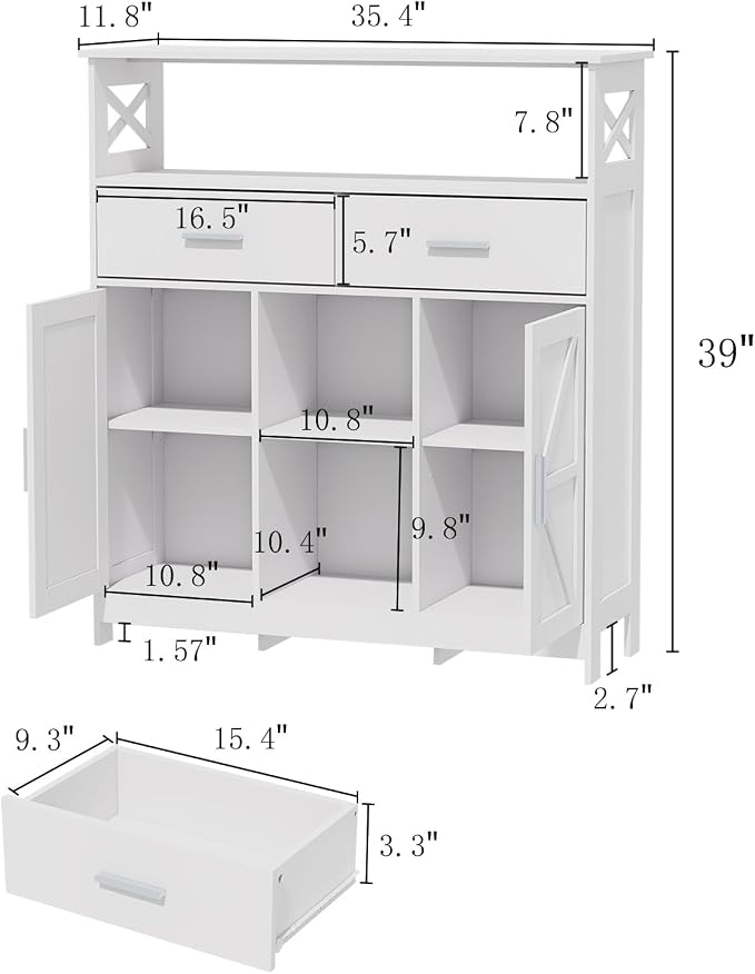 Coffee Bar Cabinet with Storage, 2 Doors and Adjustable Shelves, Freestanding - Image 3