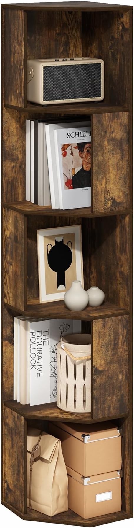 Furinno ECON Corner Shelf, 5-Tier Corner Book Shelf, Standing Storage Shelves by Furinno-FitsYourSpaceFitsYourBudget