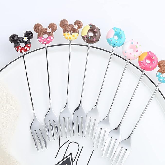 8 Pcs Stainless Steel Drink Fork Set Donut Silver Forks Cutlery Set - Image 2