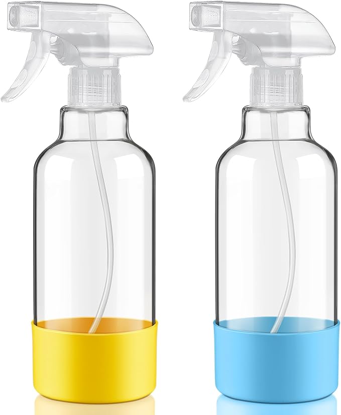Glass Spray Bottles with Silicone Sleeve 16.9oz 2 Pack Empty Spray Bottle by Hethyo