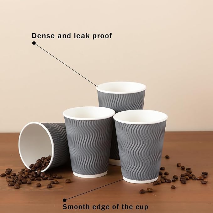 Clawsoff Coffee Cups 12 oz 50 Pack, Corrugated Insulated Ripple Wall Disposable - Image 4