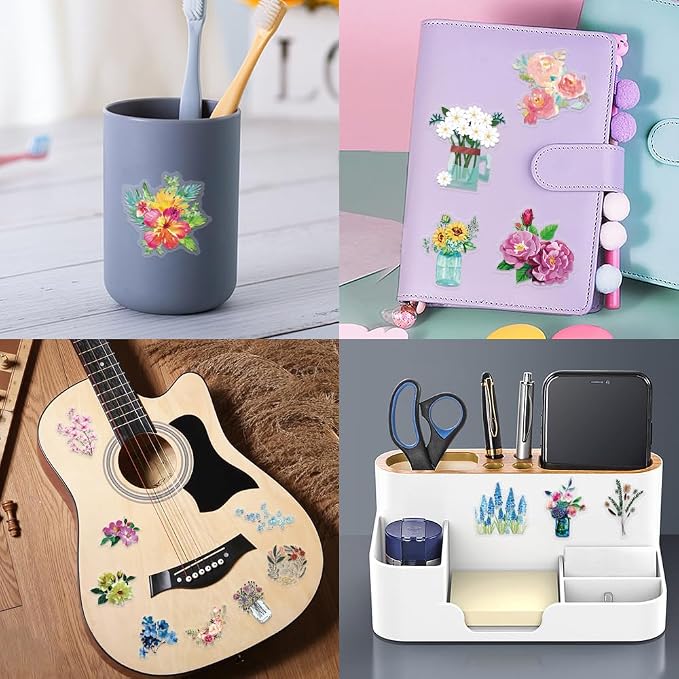 60Pcs Vintage Flower Stickers, Waterproof PET Floral Stickers - Image 7