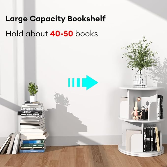 Rotating Bookshelf, Revolving Bookcase 360 Display Round Bookshelf, - Image 4