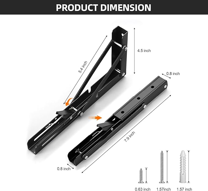 Folding Shelf Brackets 8 inch Foldable Shelf Bracket Heavy Duty Collapsible - Image 4