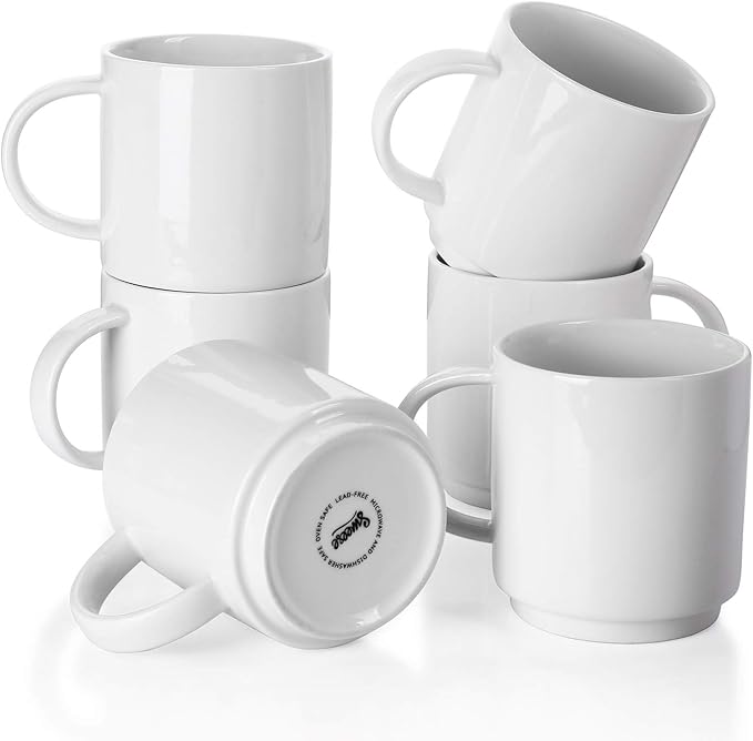 Sweese 10 Oz Stackable White Coffee Mug, Porcelain Coffee Mugs Sets of 6 by Sweese