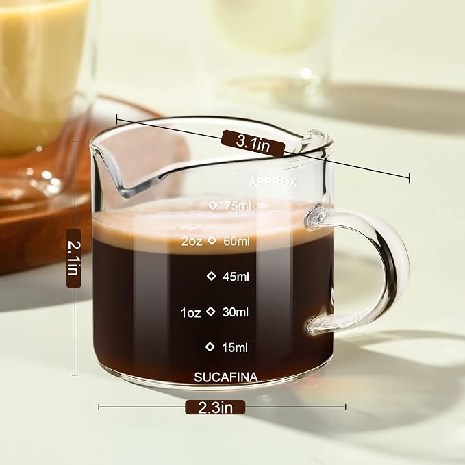 PARACITY Espresso Cup with Handle, 2.5 OZ Double Spout Clear Glass Measuring - Image 6